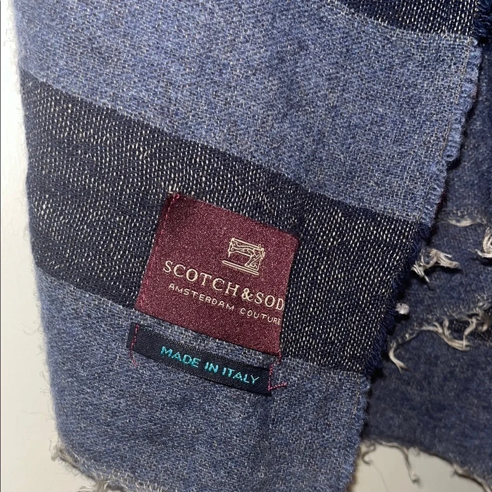 Scotch & Soda made in Italy Men's Striped Scarf - blue & navy preowned